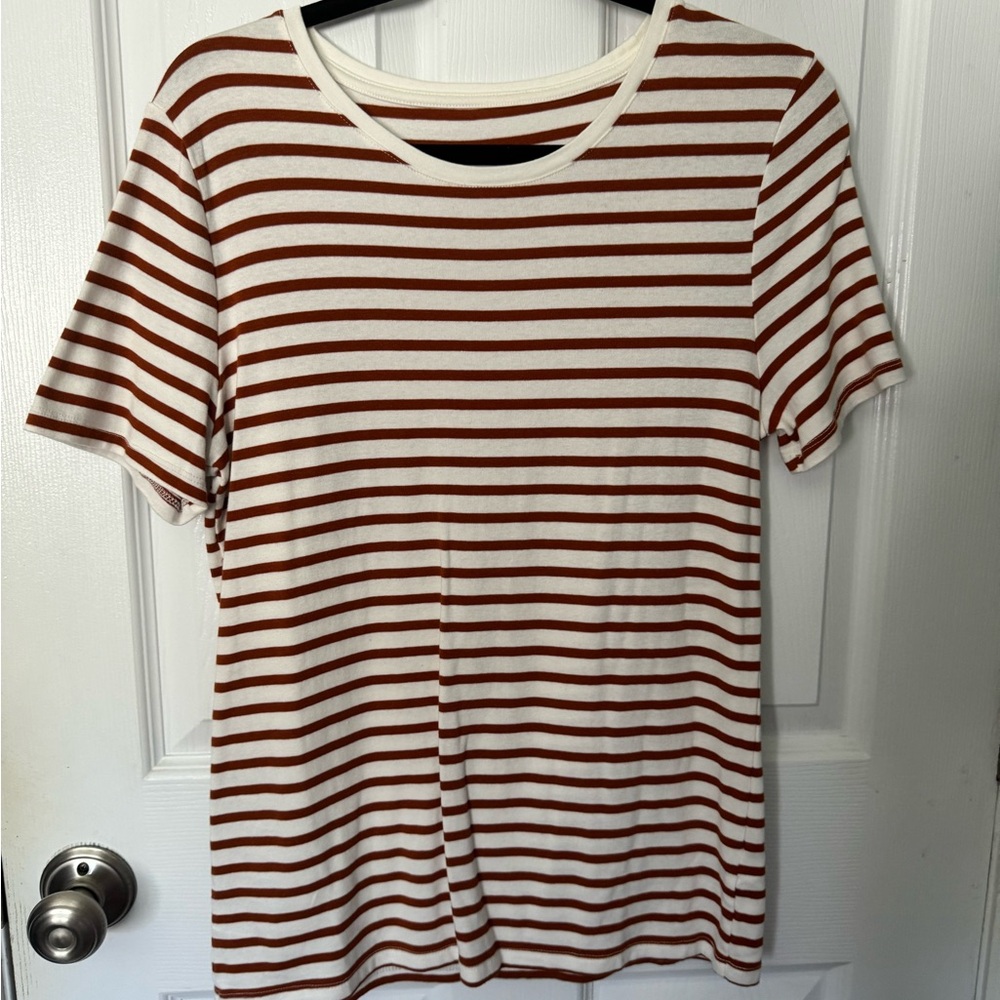 Striped Women's Top - Rust and White